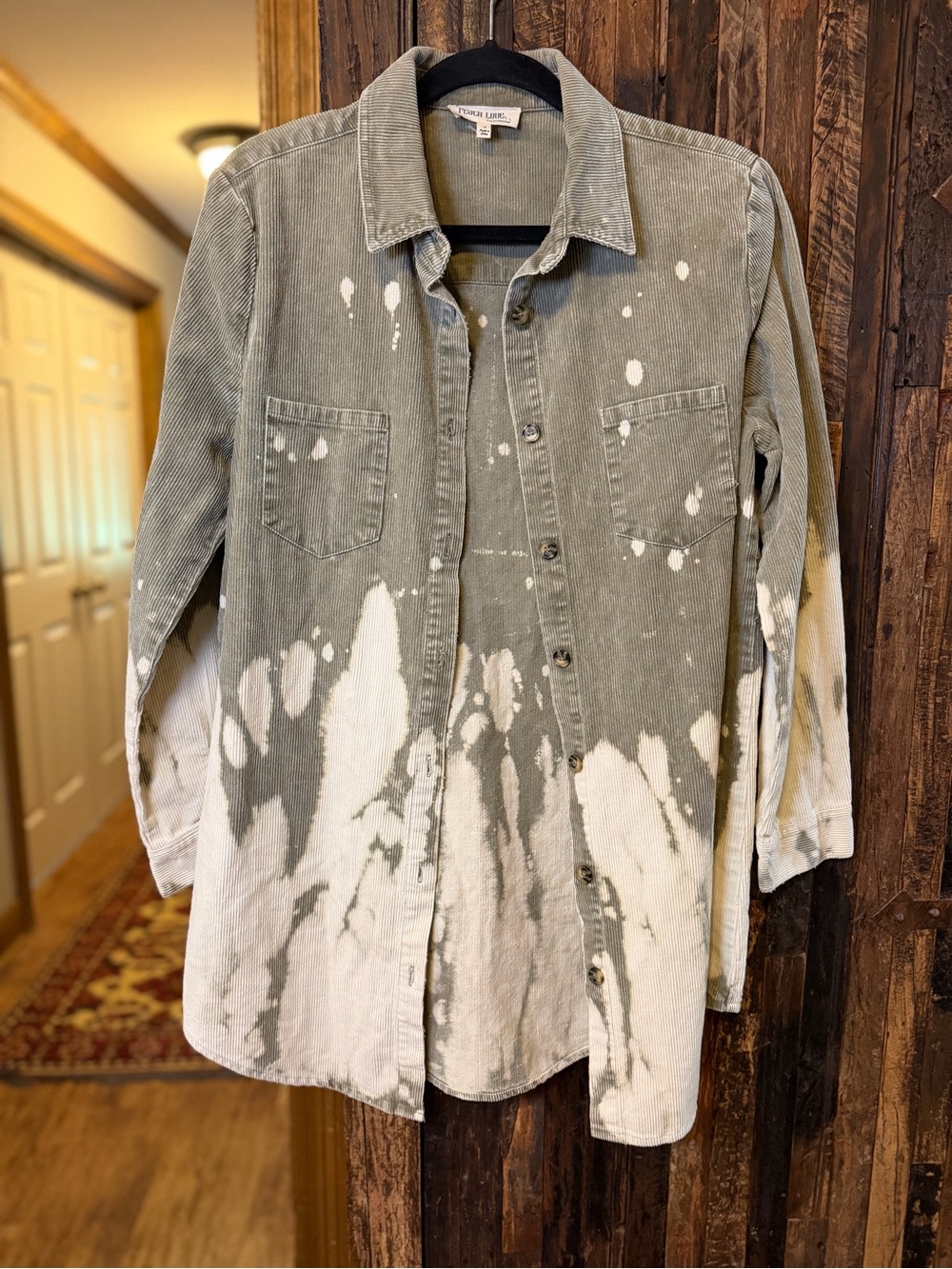 Peach Love California Corduroy Shacket S Bleach Splatter Oversized Boho grunge